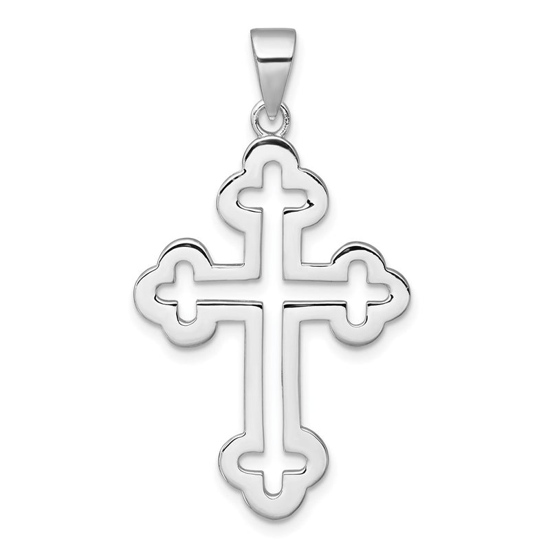 Sterling Silver Rhodium-Plated Polished Cutout Budded Cross Pendant