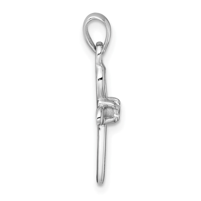 Sterling Silver Rhodium-Plated Polished CZ Ankh Cross Pendant