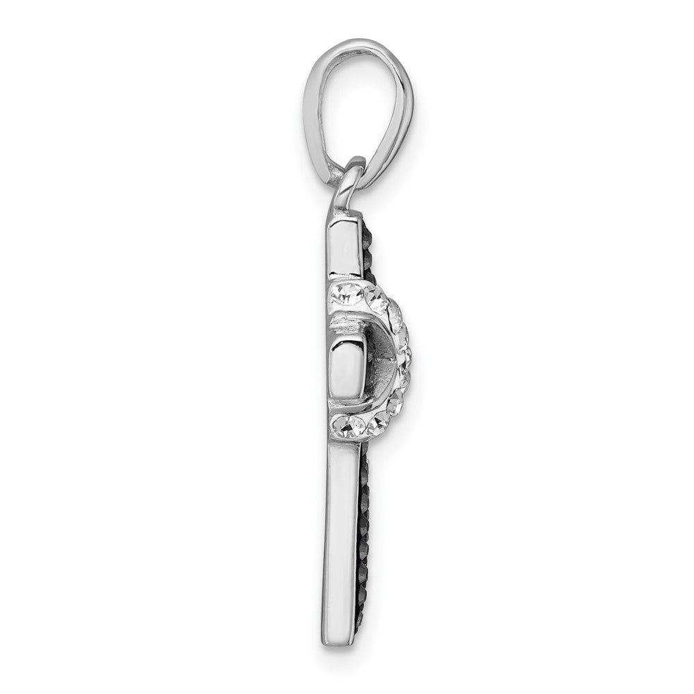 Sterling Silver Rhodium-Plated Black and White Crystal Cross Pendant