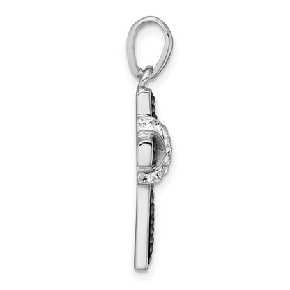 Sterling Silver Rhodium-Plated Black and White Crystal Cross Pendant