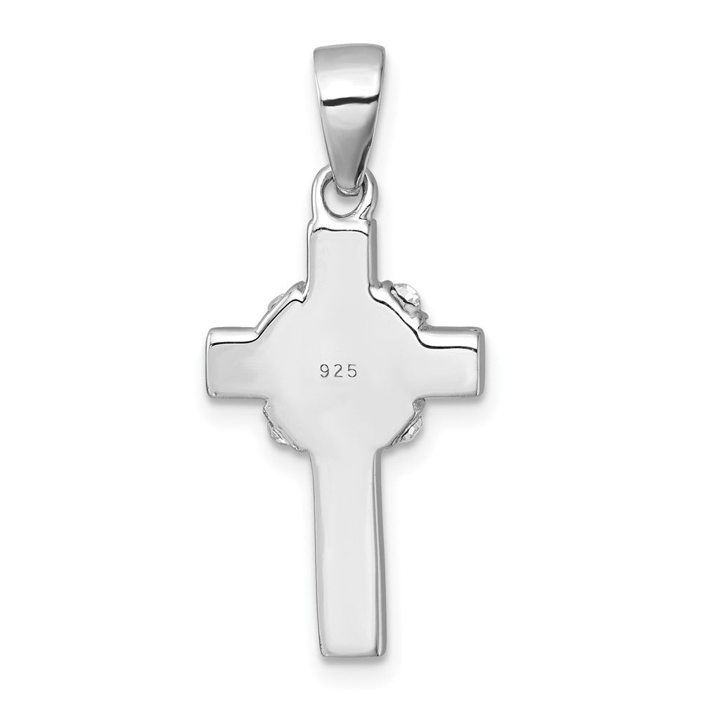 Sterling Silver Rhodium-Plated Black and White Crystal Cross Pendant