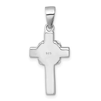 Sterling Silver Rhodium-Plated Black and White Crystal Cross Pendant
