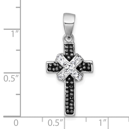 Sterling Silver Rhodium-Plated Black and White Crystal Cross Pendant