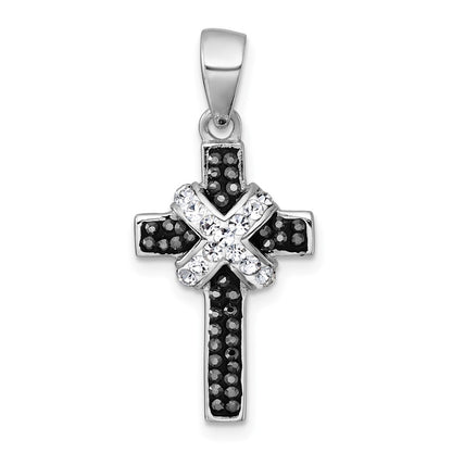 Sterling Silver Rhodium-Plated Black and White Crystal Cross Pendant