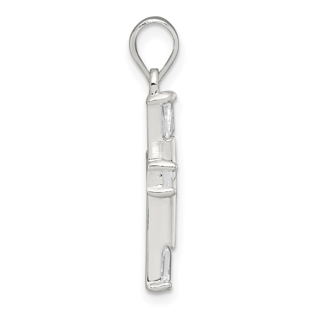 Sterling Silver Polished Tapered Baguette CZ Cross Pendant