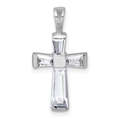 Sterling Silver Rhodium-Plated Polished CZ Cross Pendant
