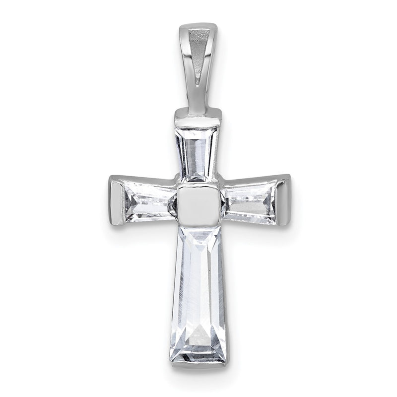Sterling Silver Rhodium-Plated Polished CZ Cross Pendant