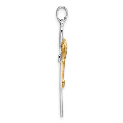 Sterling Silver Rhodium Plated Gold-Tone Crucifix with Raised Arms Pendant