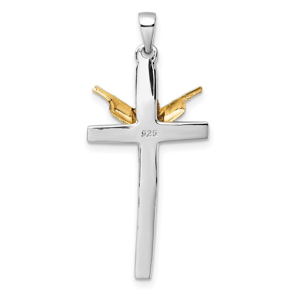 Sterling Silver Rhodium Plated Gold-Tone Crucifix with Raised Arms Pendant