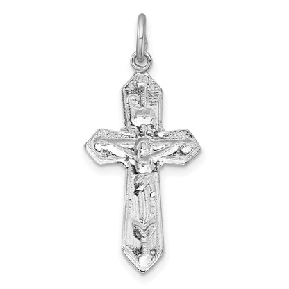 Sterling Silver Rhodium-Plated Polished and Textured Crucifix Pendant