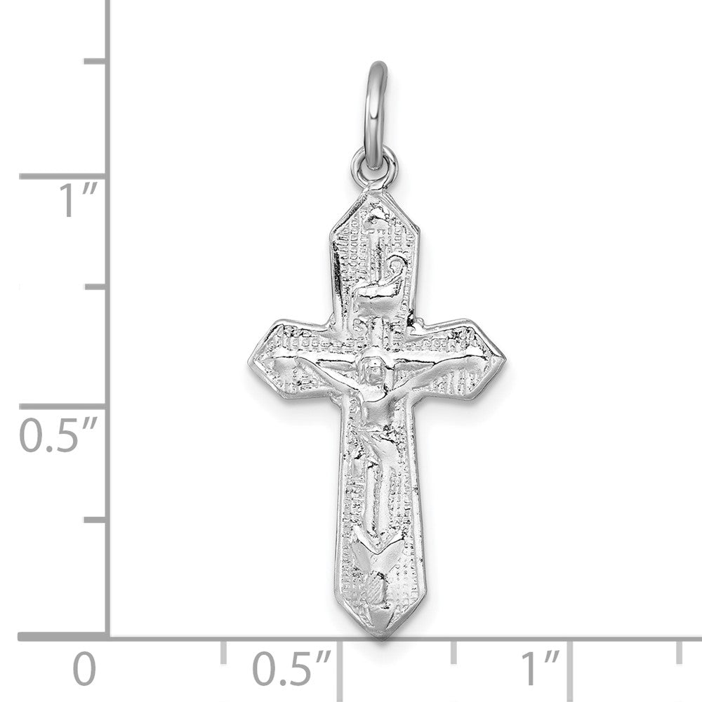 Sterling Silver Rhodium-Plated Polished and Textured Crucifix Pendant