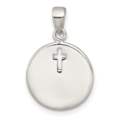 Sterling Silver Polished Enamel Gift From God Cross Disc Pendant