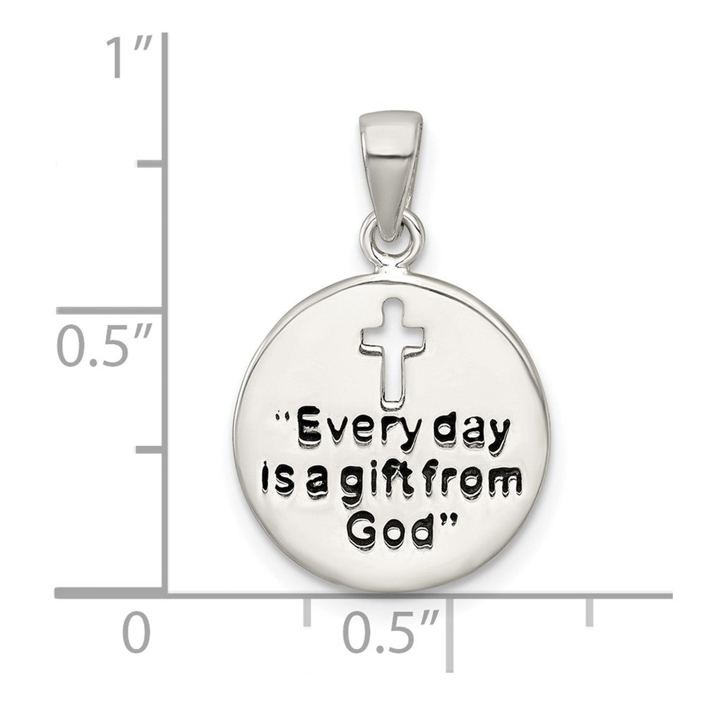 Sterling Silver Polished Enamel Gift From God Cross Disc Pendant