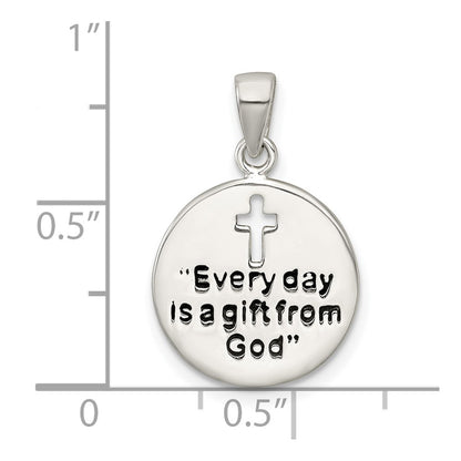 Sterling Silver Polished Enamel Gift From God Cross Disc Pendant
