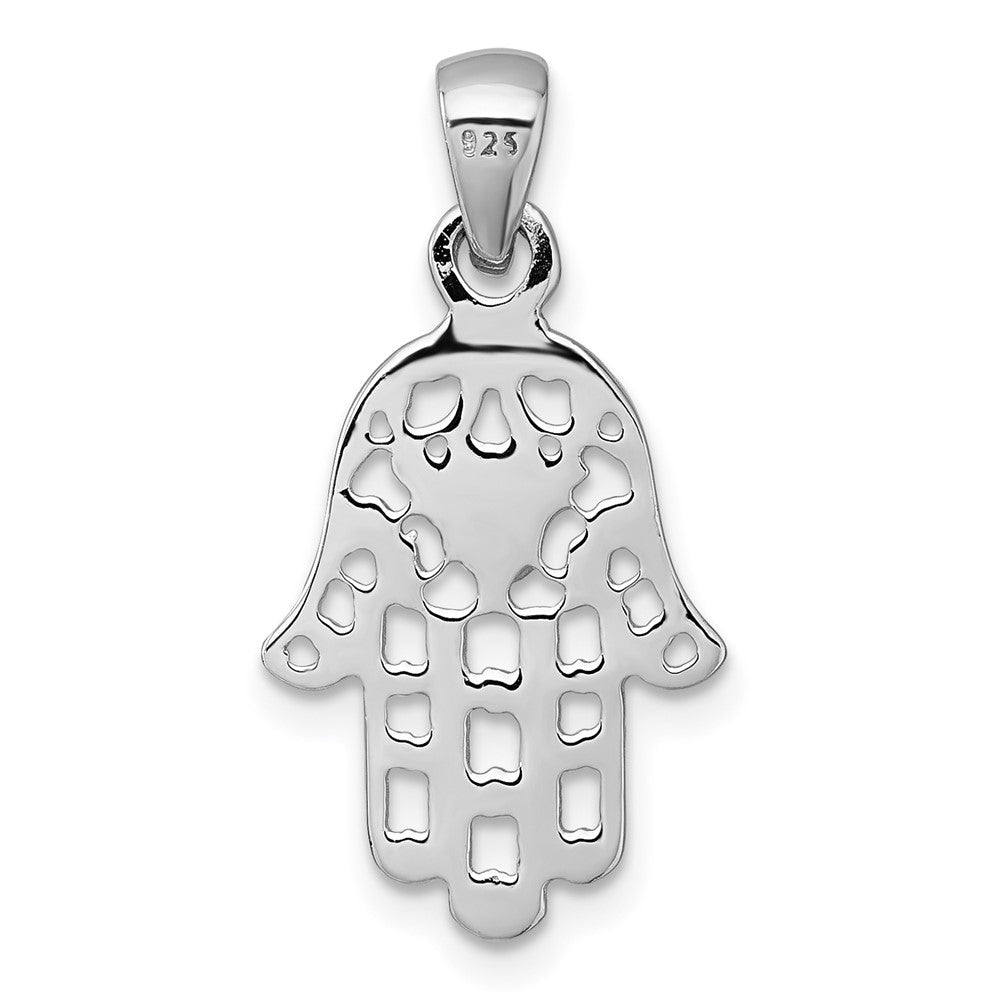 Sterling Silver Rhodium-Plated Polished and Textured Hamsa Pendant