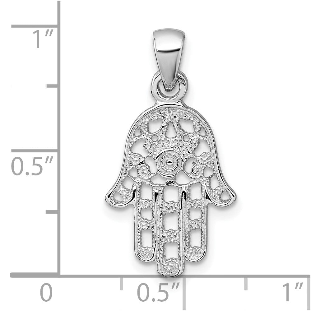 Sterling Silver Rhodium-Plated Polished and Textured Hamsa Pendant