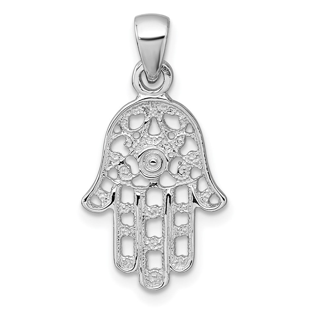 Sterling Silver Rhodium-Plated Polished and Textured Hamsa Pendant