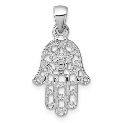 Sterling Silver Rhodium-Plated Polished and Textured Hamsa Pendant