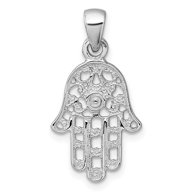 Sterling Silver Rhodium-Plated Polished and Textured Hamsa Pendant