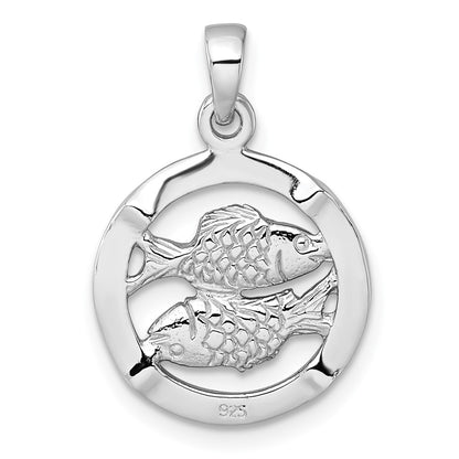 Sterling Silver Rhodium-Plated Polished Pisces Zodiac Pendant