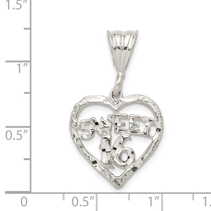 Sterling Silver Heart Sweet 16 Charm