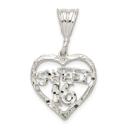 Sterling Silver Heart Sweet 16 Charm