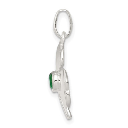 Sterling Silver Clover With Green Glass Charm