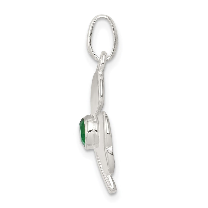Sterling Silver Clover With Green Glass Charm