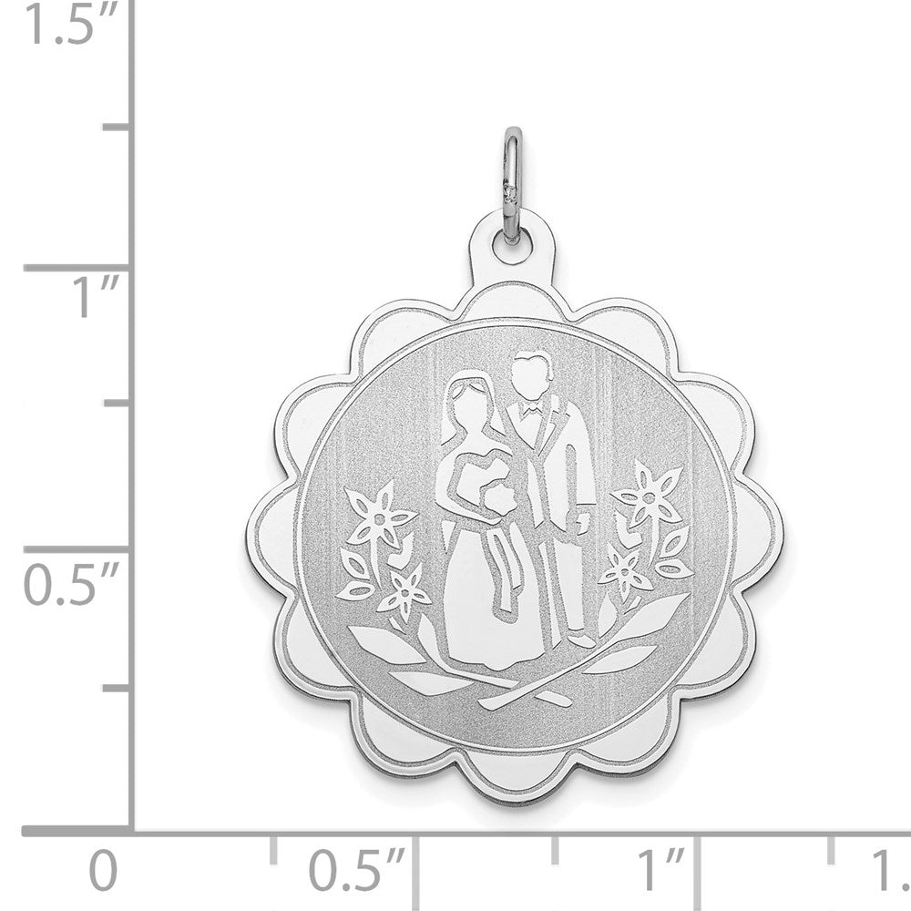 Sterling Silver Rhodium-Plated Bride & Groom Disc Charm