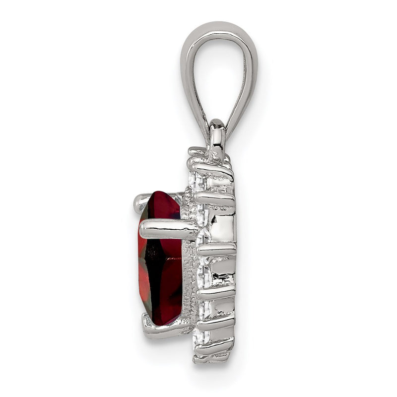 Sterling Silver Rhodium-Plated Garnet And Cz Pendant