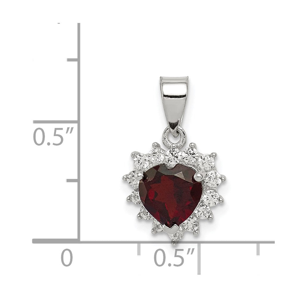 Sterling Silver Rhodium-Plated Garnet And Cz Pendant