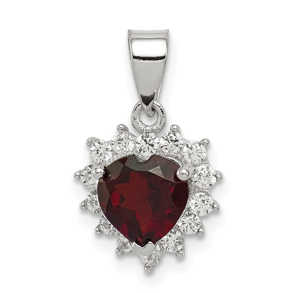 Sterling Silver Rhodium-Plated Garnet And Cz Pendant