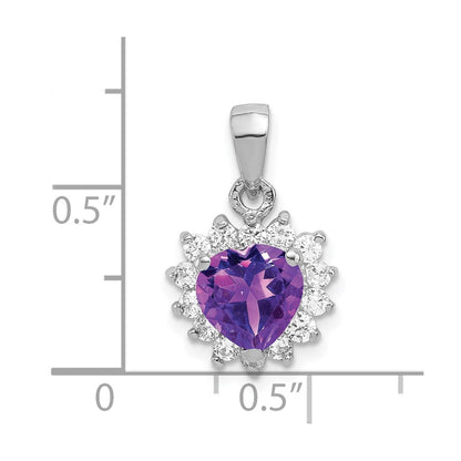 Sterling Silver Rhodium-Plated Amethyst And Cz Pendant