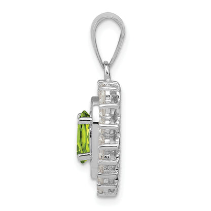 Sterling Silver Rhodium-Plated Peridot And Cz Pendant