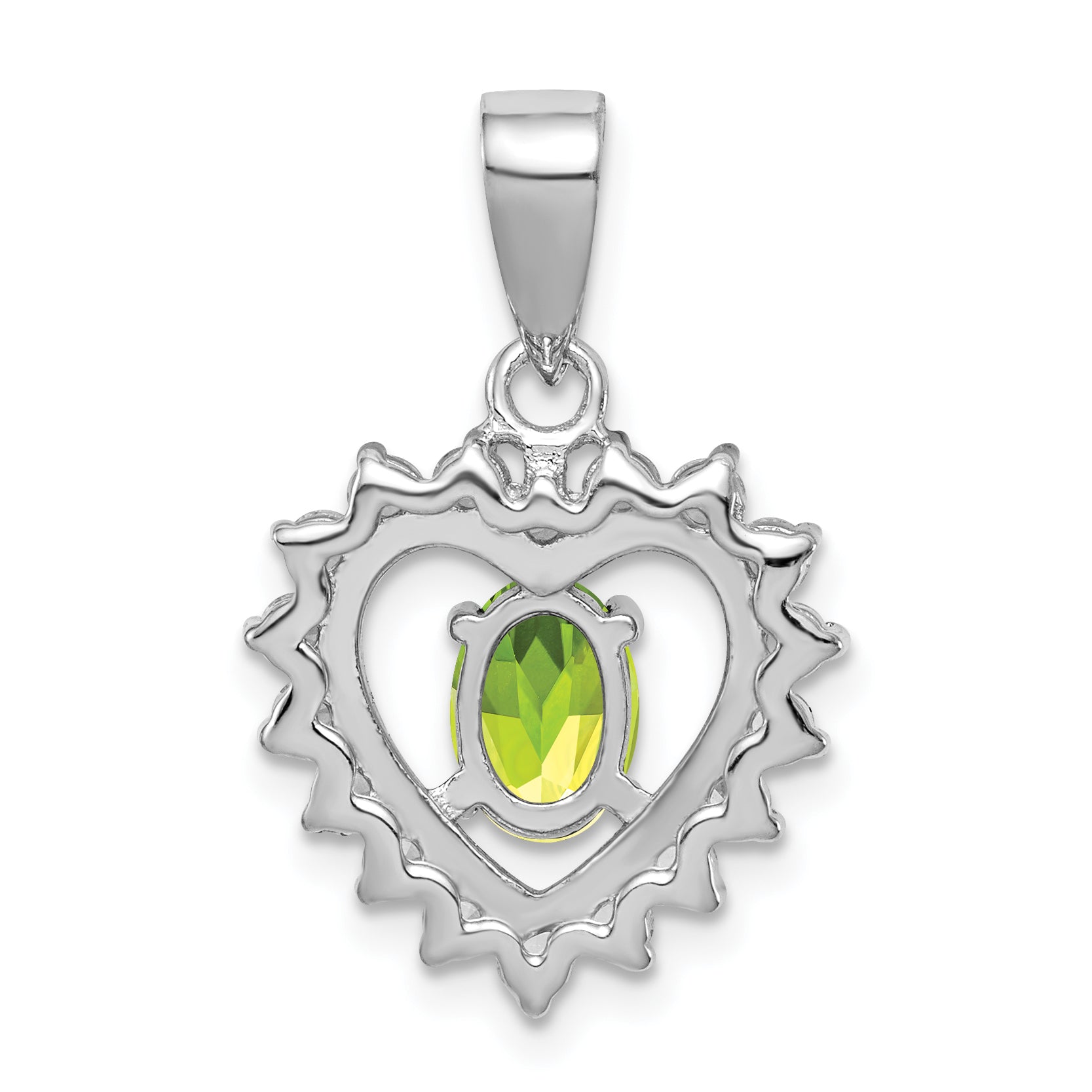 Sterling Silver Rhodium-Plated Peridot And Cz Pendant
