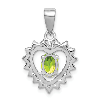 Sterling Silver Rhodium-Plated Peridot And Cz Pendant