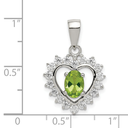 Sterling Silver Rhodium-Plated Peridot And Cz Pendant