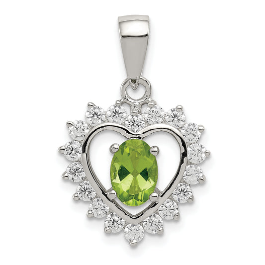 Sterling Silver Rhodium-Plated Peridot And Cz Pendant