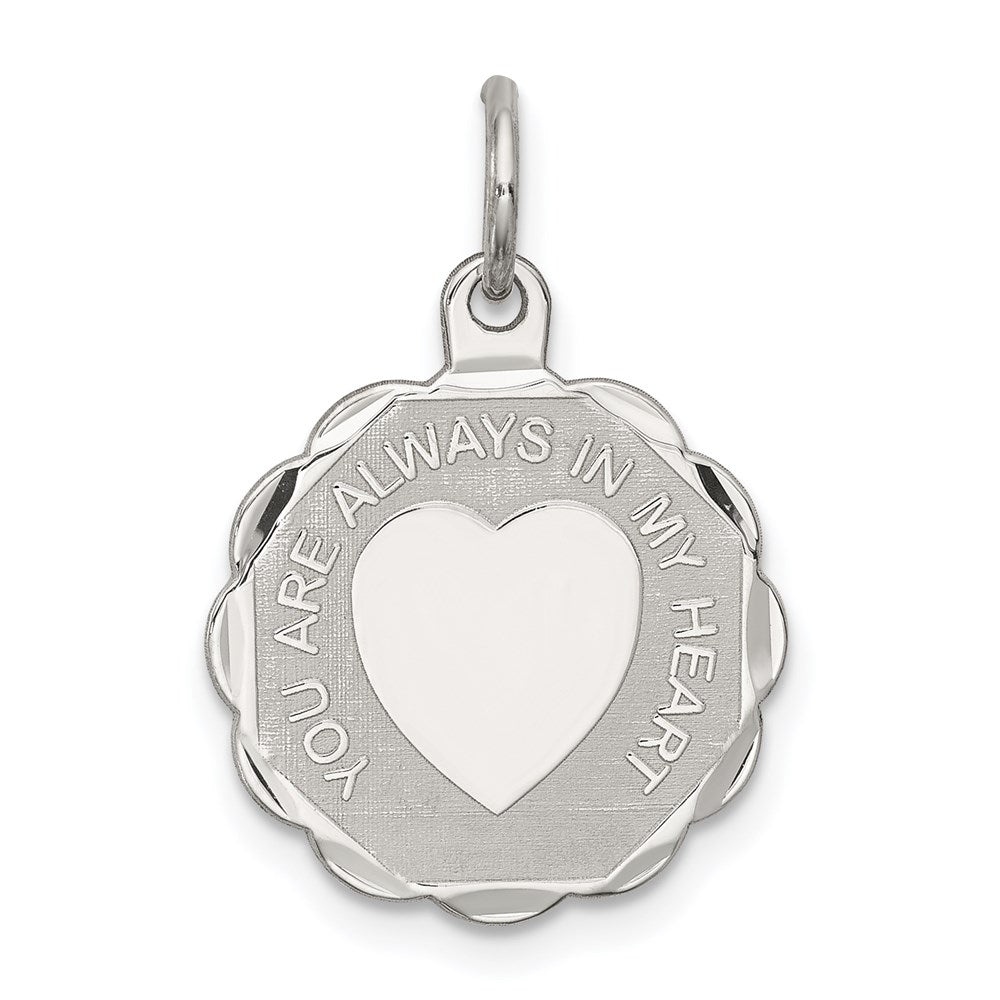 Sterling Silver Rhodium-Plated Your Always In My Heart Disc Charm