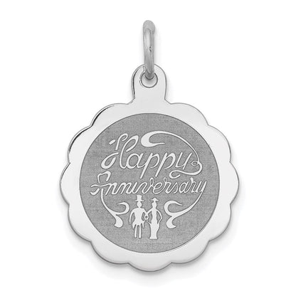 Sterling Silver Rhodium-Plated Happy Anniversary Disc Charm