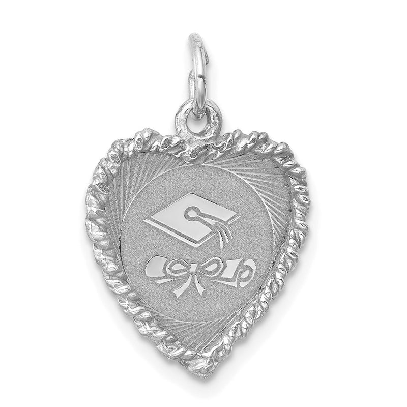 Sterling Silver Rh-Plt Graduation Cap & Diploma Polished Disc Cha