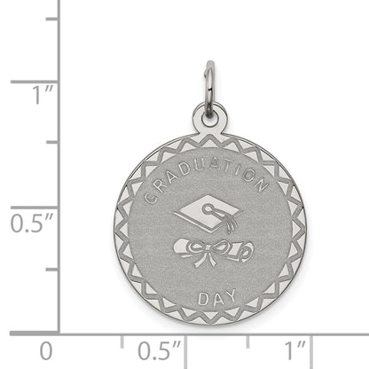 Sterling Silver Rhodium-Plated Graduation Day Disc Charm