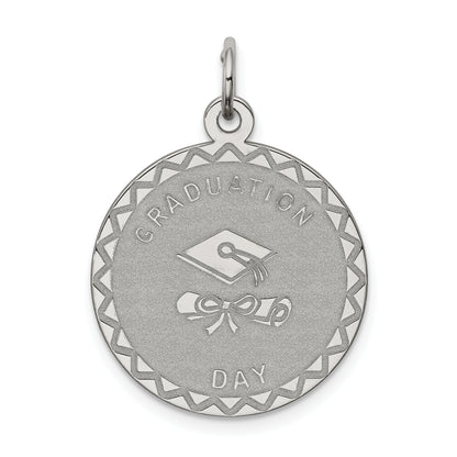 Sterling Silver Rhodium-Plated Graduation Day Disc Charm