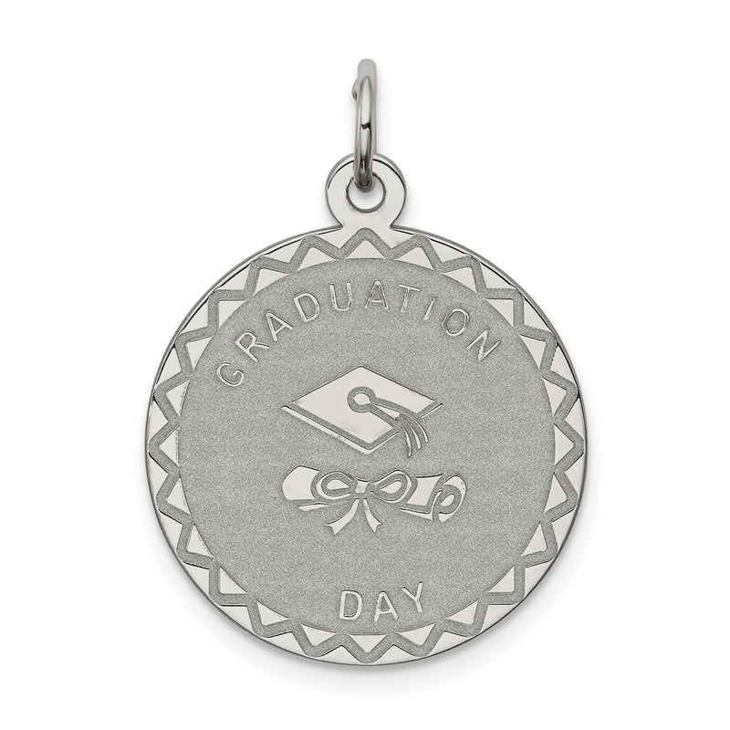 Sterling Silver Rhodium-Plated Graduation Day Disc Charm