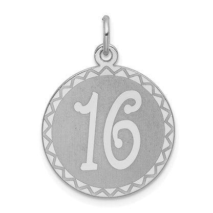 Sterling Silver Rhodium-Plated Sweet Sixteen Disc Charm