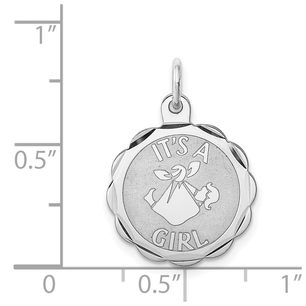 Sterling Silver Rhodium-Plated Its A Girl Charm