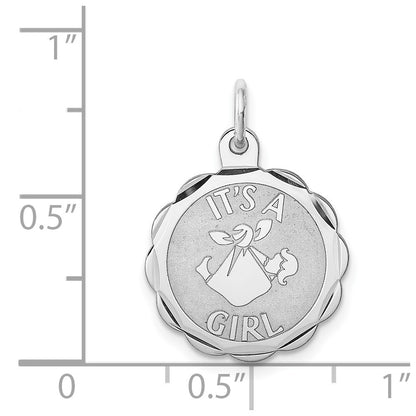 Sterling Silver Rhodium-Plated Its A Girl Charm