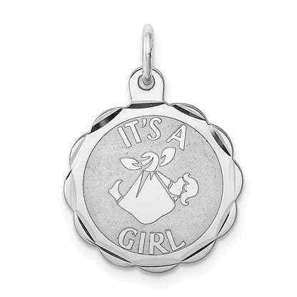 Sterling Silver Rhodium-Plated Its A Girl Charm