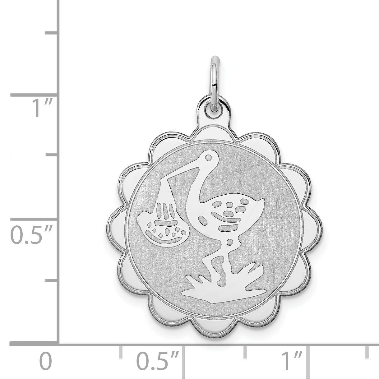 Sterling Silver Rhodium-Plated Stork Disc Charm