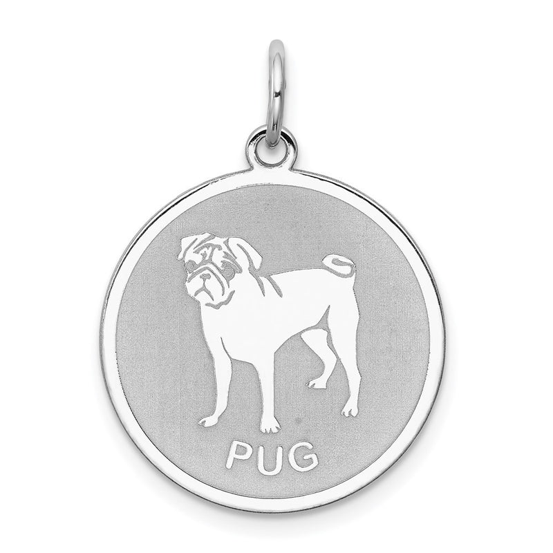 Sterling Silver Rhodium-Plated Pug Disc Charm